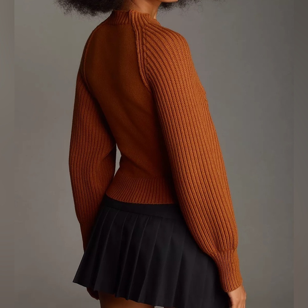 Anthropologie Maeve Mock-Neck Raglan Ribbed Sleeve Pullover Sweater - Picture 4 of 4